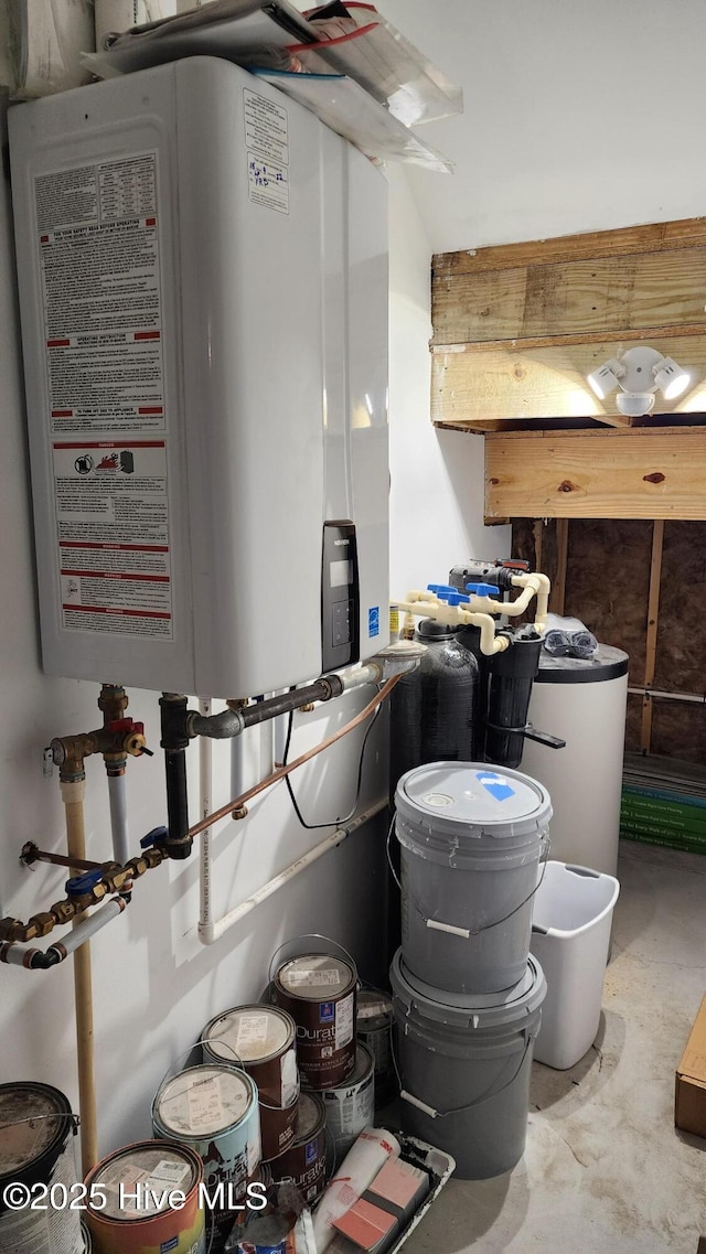 utility room with water heater