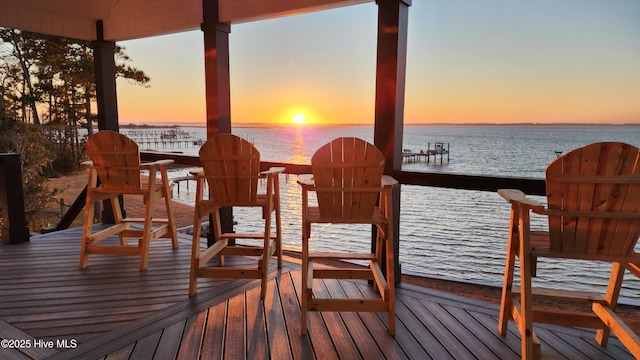 dock area with a water view