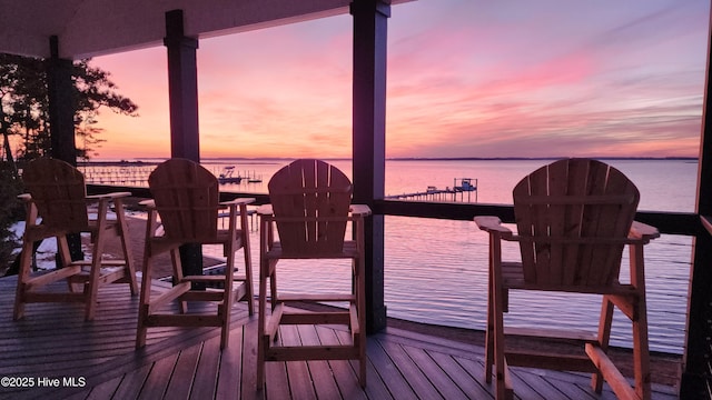 view of dock with a water view