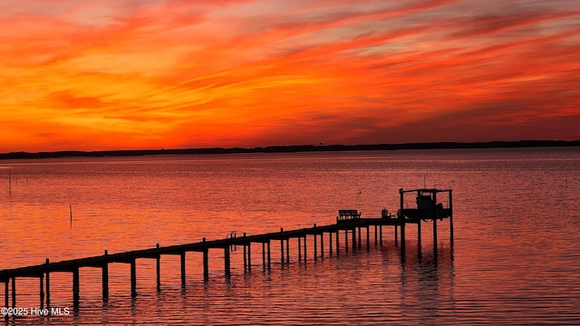 view of dock with a water view