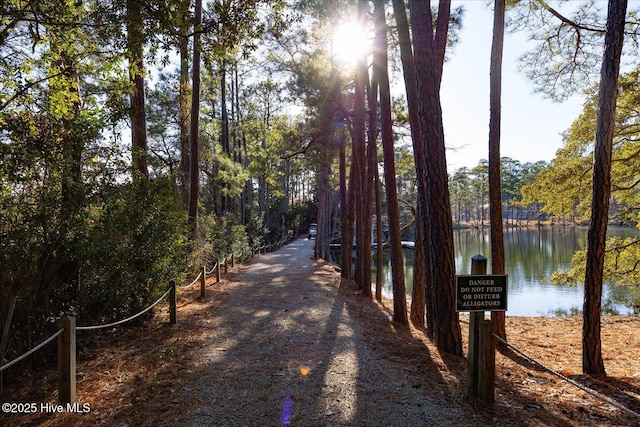 view of street featuring a water view