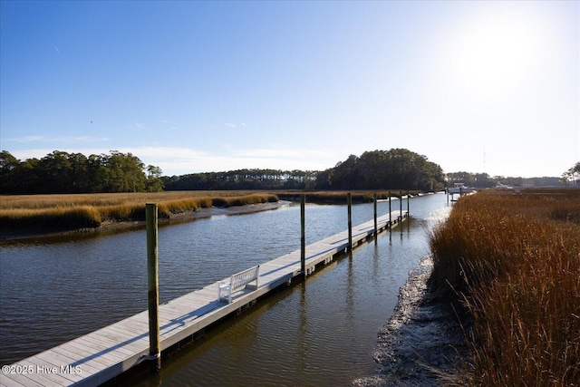 view of dock with a water view