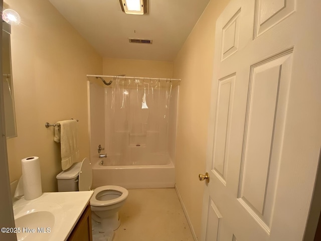 full bathroom with vanity, washtub / shower combination, and toilet