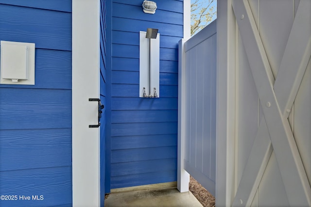 property entrance with a garage