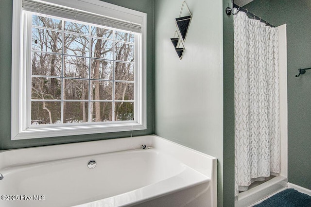 bathroom with a bath and plenty of natural light