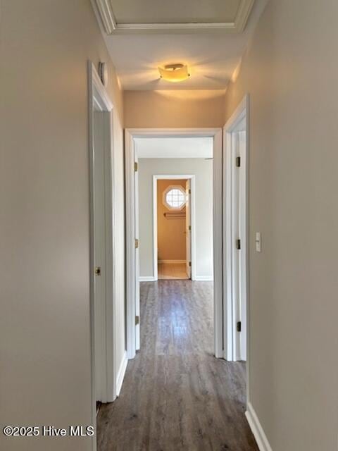 corridor with hardwood / wood-style floors