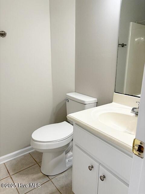 bathroom with vanity, toilet, and tile patterned flooring