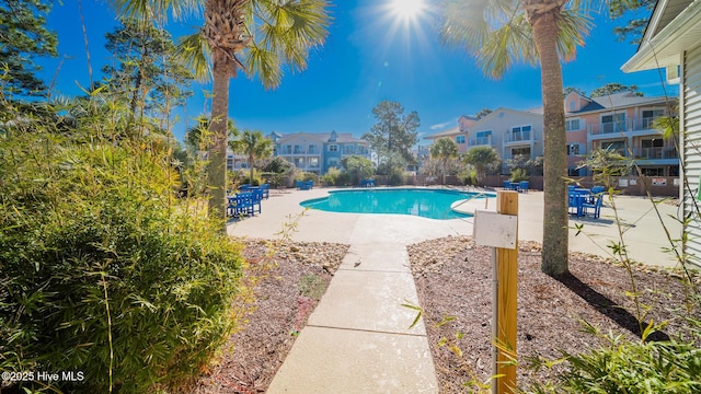 view of swimming pool featuring a patio area