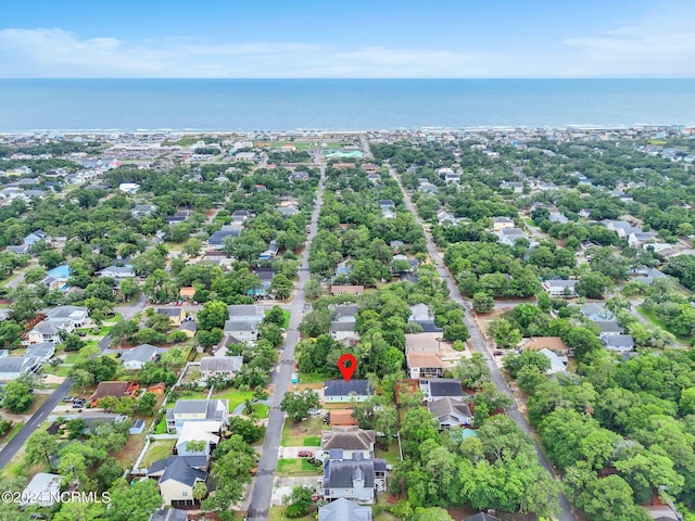 aerial view featuring a water view and a residential view