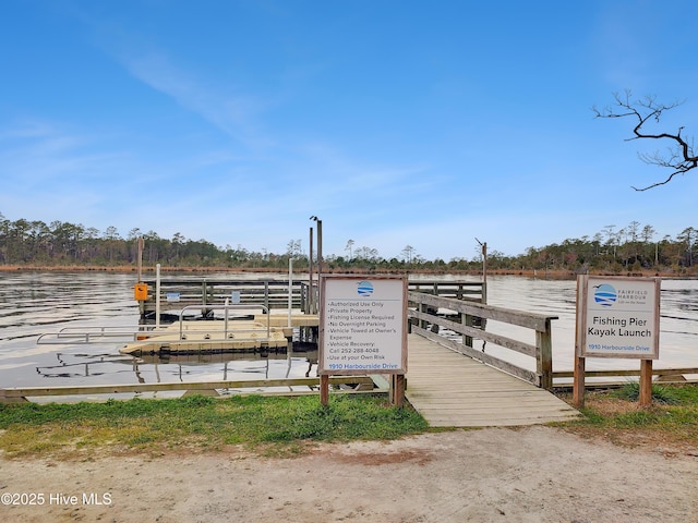 dock area with a water view