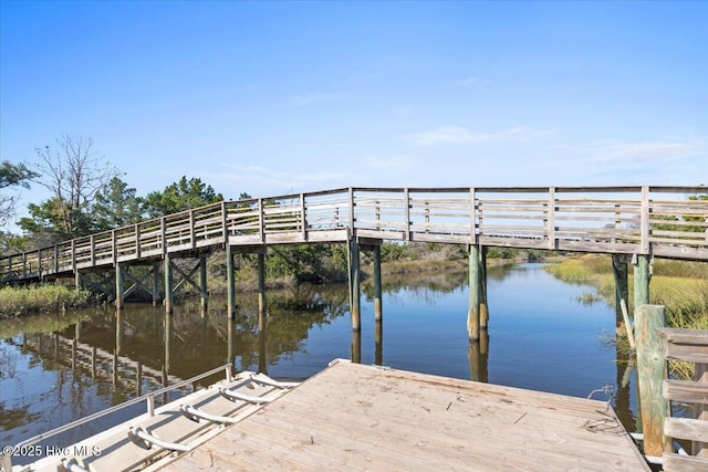 dock area with a water view