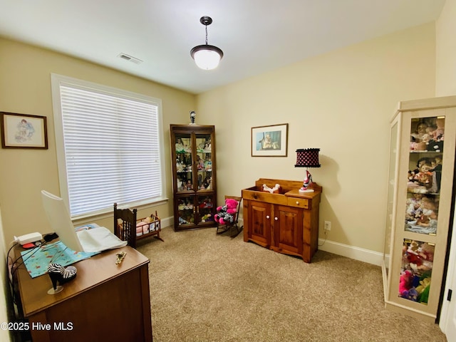 view of carpeted home office