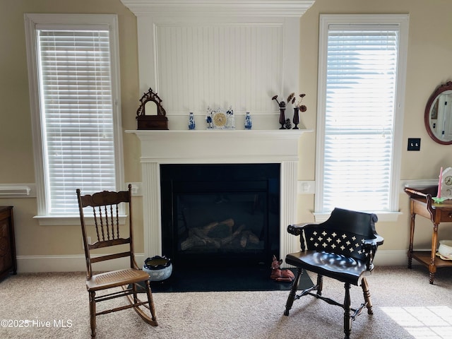 sitting room featuring carpet flooring