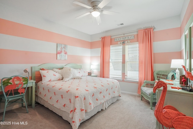 bedroom featuring carpet and ceiling fan