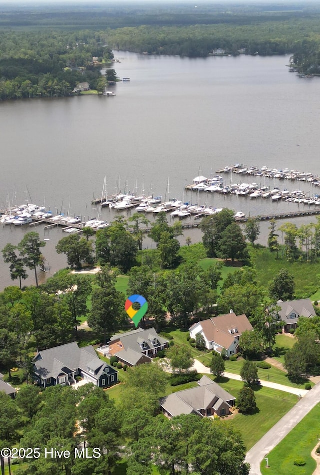 bird's eye view featuring a water view