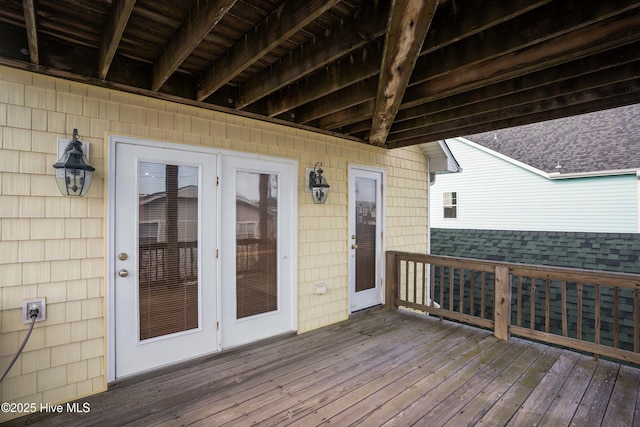 wooden terrace with french doors