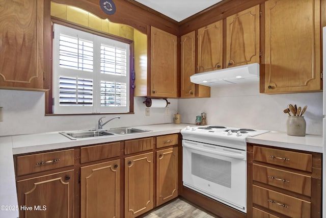 kitchen with sink and white range