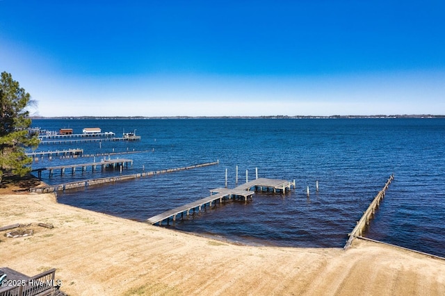 view of dock with a water view