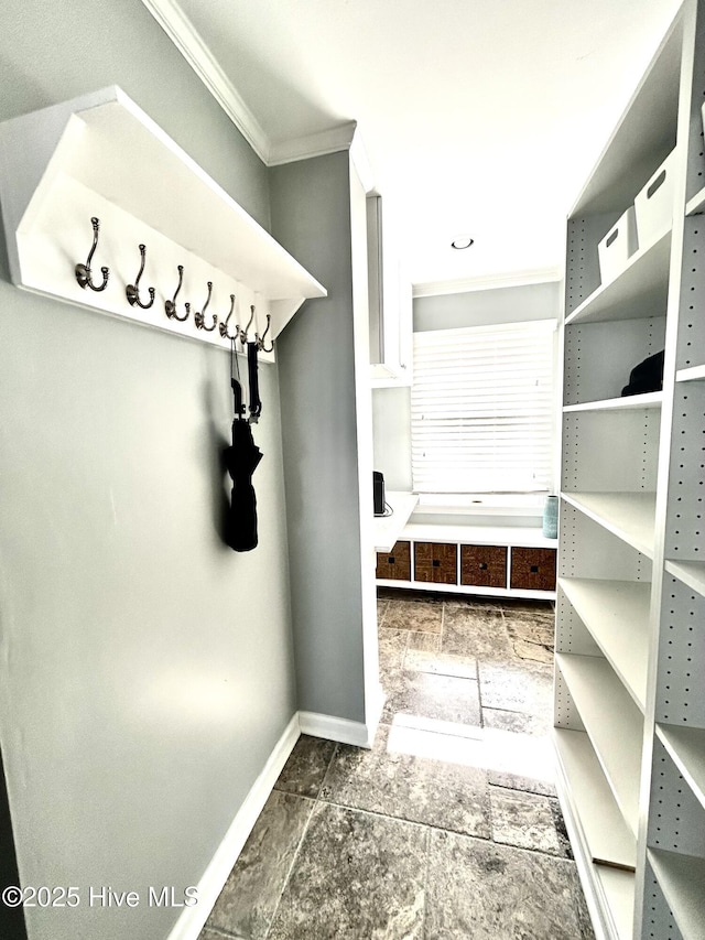 mudroom with ornamental molding