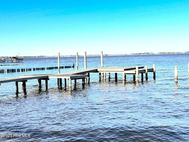 view of dock with a water view