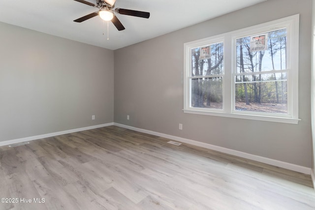 empty room featuring light hardwood / wood-style flooring and ceiling fan