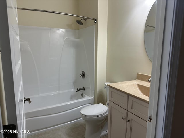 full bath featuring shower / tub combination, toilet, and vanity