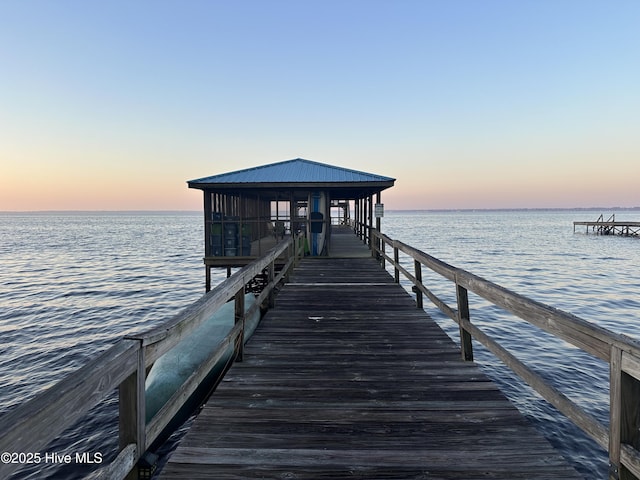 dock area with a water view