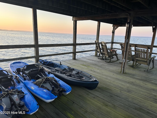 view of dock with a water view