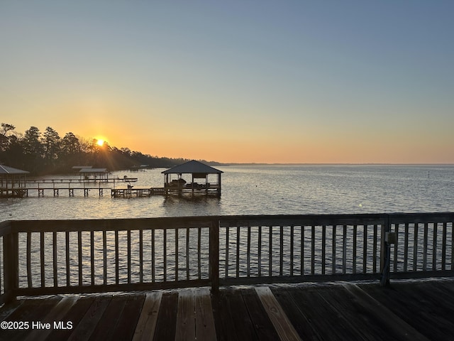 view of dock featuring a water view