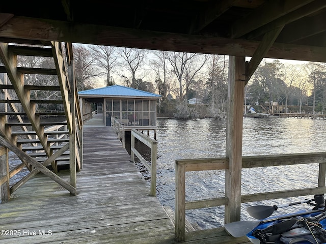 view of dock featuring a water view