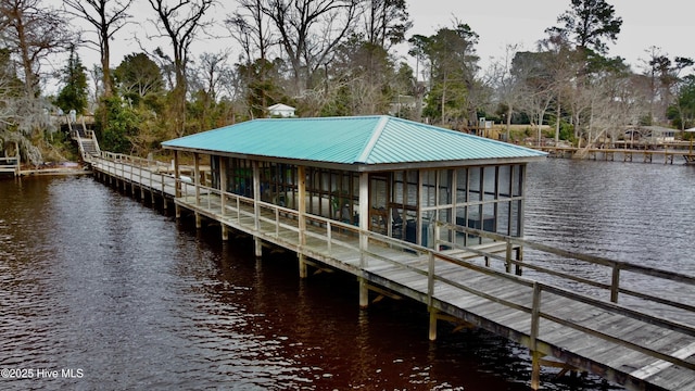 dock area with a water view