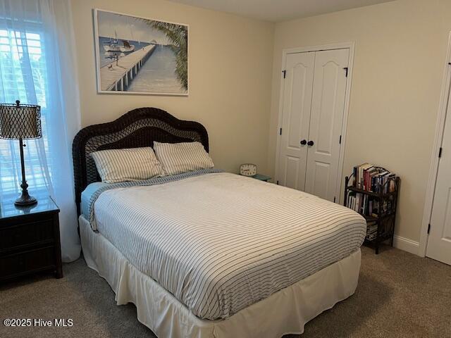 bedroom featuring carpet flooring and a closet