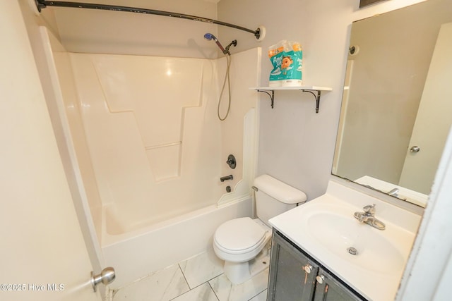 full bathroom with vanity,  shower combination, and toilet