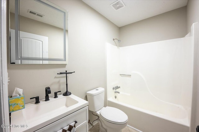 full bathroom with vanity, bathing tub / shower combination, and toilet