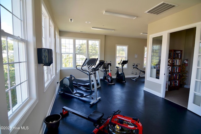 exercise room with french doors