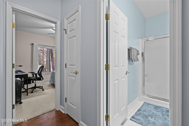 370 Fairway Ct, Pinehurst, NC 28374 - full bath with a stall shower, baseboards, and wood finished floors