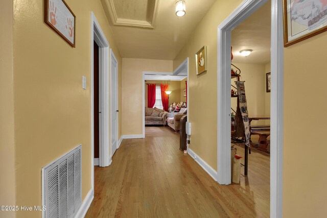 interior space with white refrigerator, dark hardwood / wood-style flooring, and light brown cabinetry