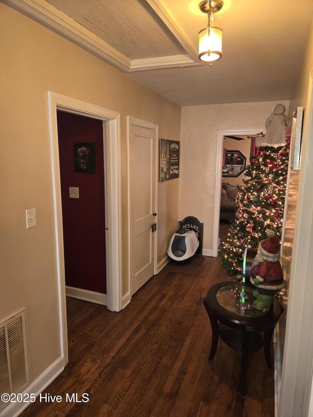 hall with dark hardwood / wood-style flooring