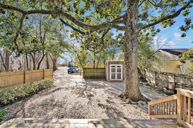 view of yard with a storage unit