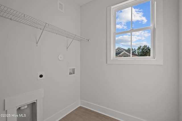 washroom featuring hookup for a washing machine, wood-type flooring, and hookup for an electric dryer