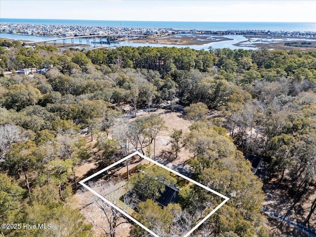 aerial view featuring a water view