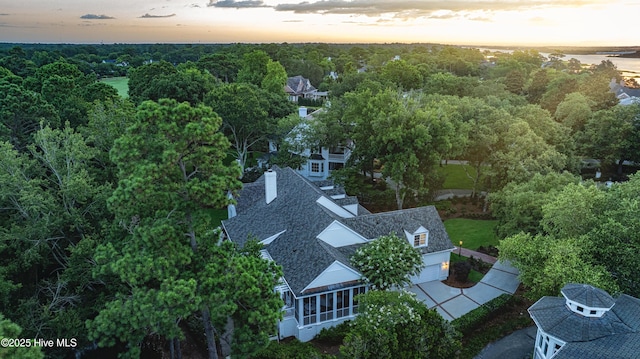 view of aerial view at dusk