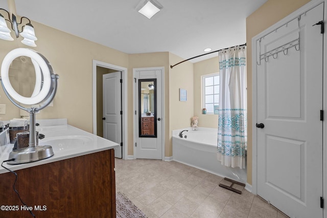 bathroom featuring vanity and shower / tub combo