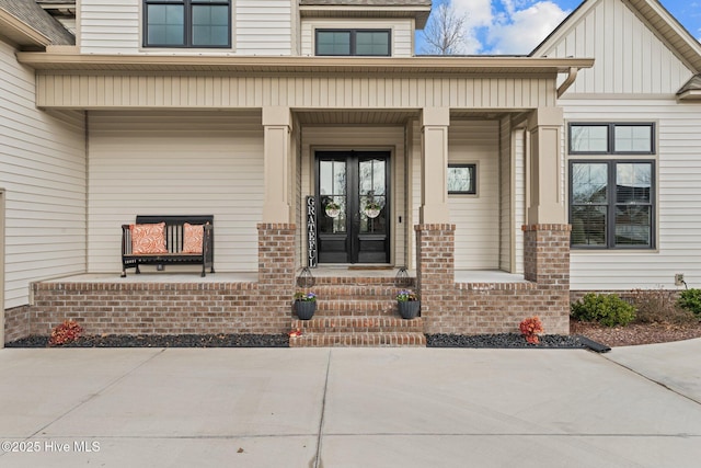 doorway to property featuring french doors