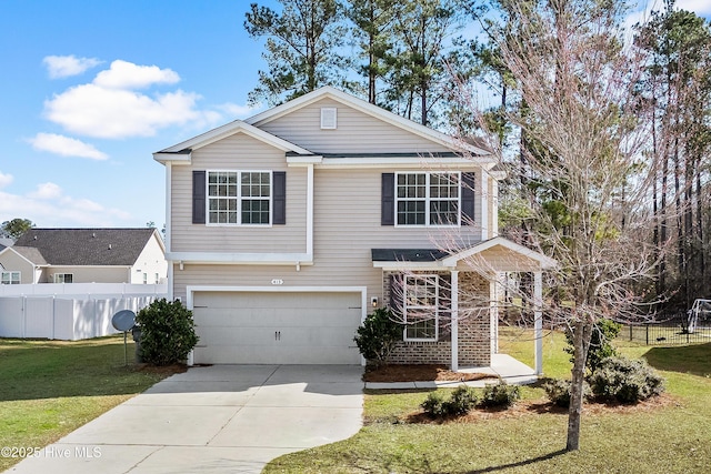 view of front facade with a front yard and a garage