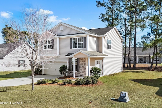 view of front property with a garage and a front lawn