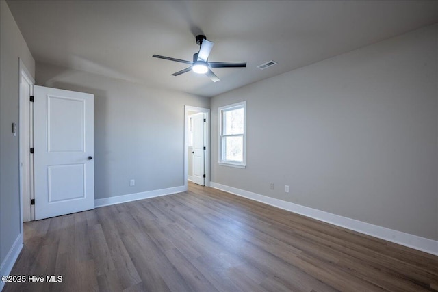 unfurnished bedroom with light hardwood / wood-style flooring and ceiling fan