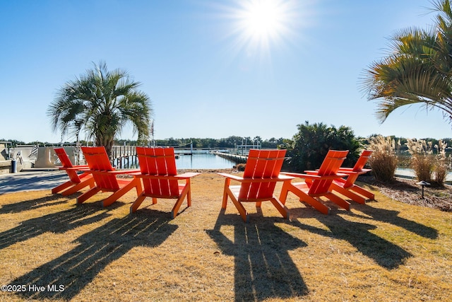 view of play area featuring a water view