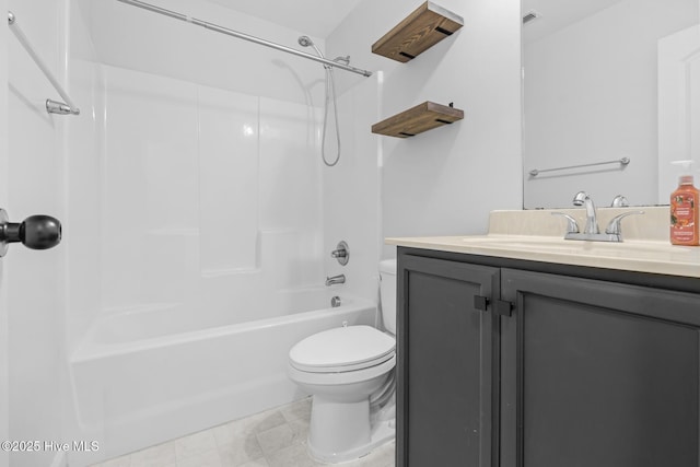 full bathroom featuring vanity,  shower combination, and toilet