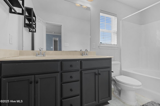 full bathroom with vanity, toilet, and shower / bathing tub combination